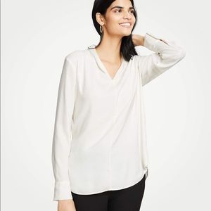 Ann Taylor shawl-collar blouse pale blue print | M